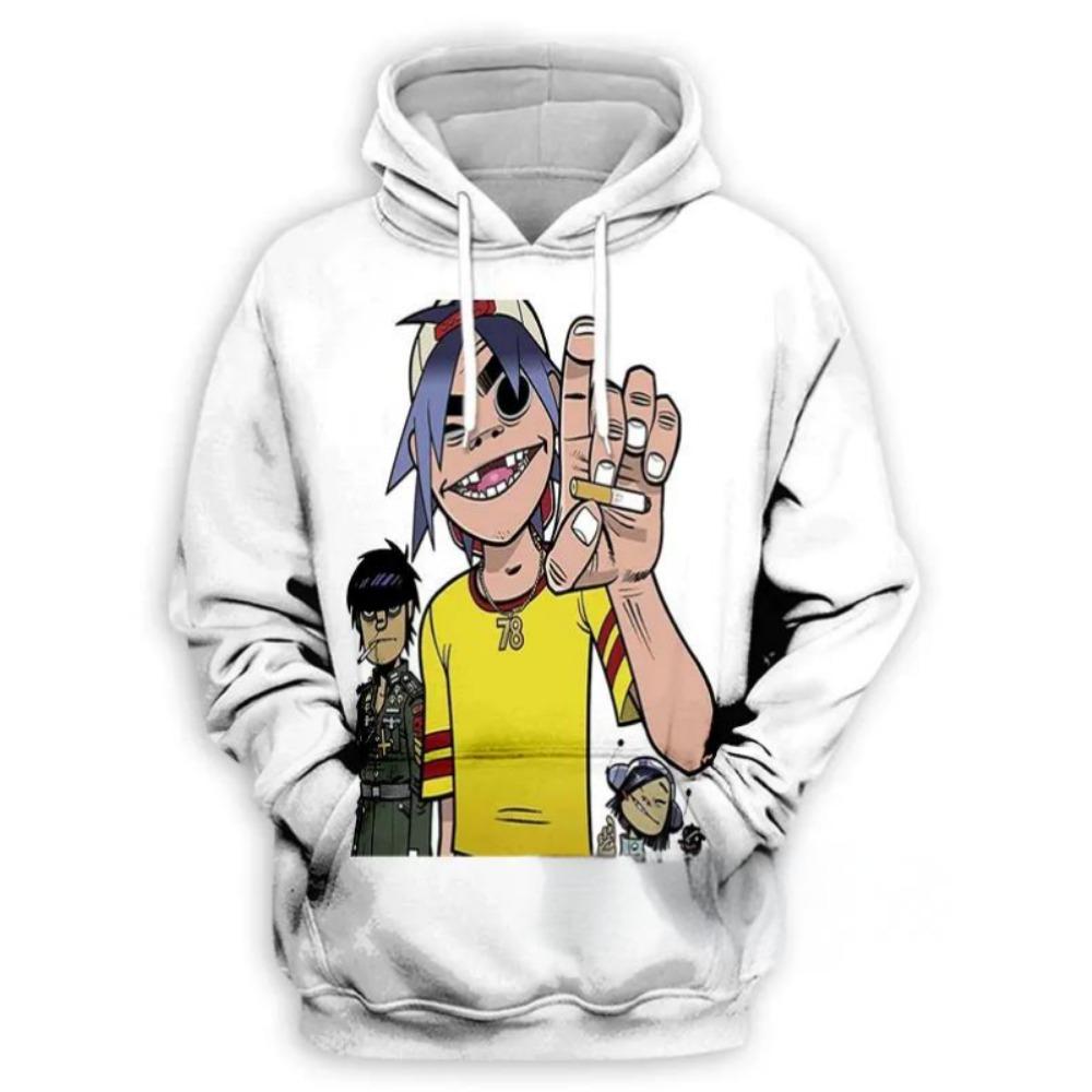 Mikina s kapucí Gorillaz Band s 3D potiskem pro děti, ležérní nadměrný Y2k Harajuku top s kapucí, chlapecká mikina