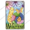 Welcome Poster Metal Plate Vintage Pumpkin Sunflower Bird Metal Tin Signs Wall Decor Garden Door Cafe Party