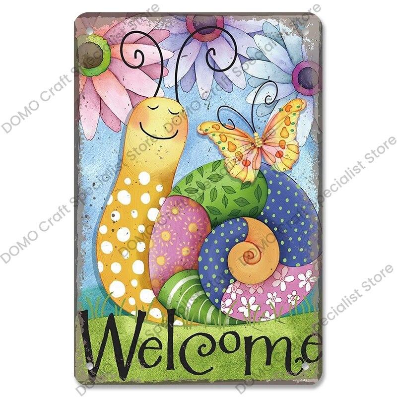 Welcome Poster Metal Plate Vintage Pumpkin Sunflower Bird Metal Tin Signs Wall Decor Garden Door Cafe Party