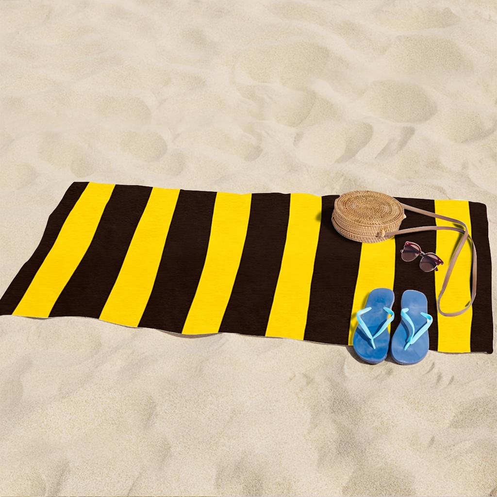 Yellow Brown Stripe Beach Towel 2D Oversized Quick Dry Sand Free Towel for Beach Pool Swimming Travel Soft Absorbent Towel Gift