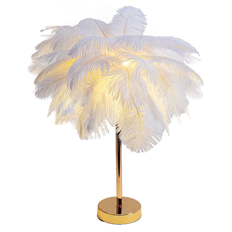 Nordic White Feather LED Desk Lamp - Natural Style for Bedroom, Restaurant, or Bookstore Decor