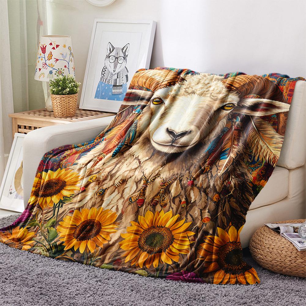 Sheep Print Flannel Blanket, High quality Comfortable for All Seasons, Home Decor, Warmth and Comfort, Perfect for Christmas Gifts