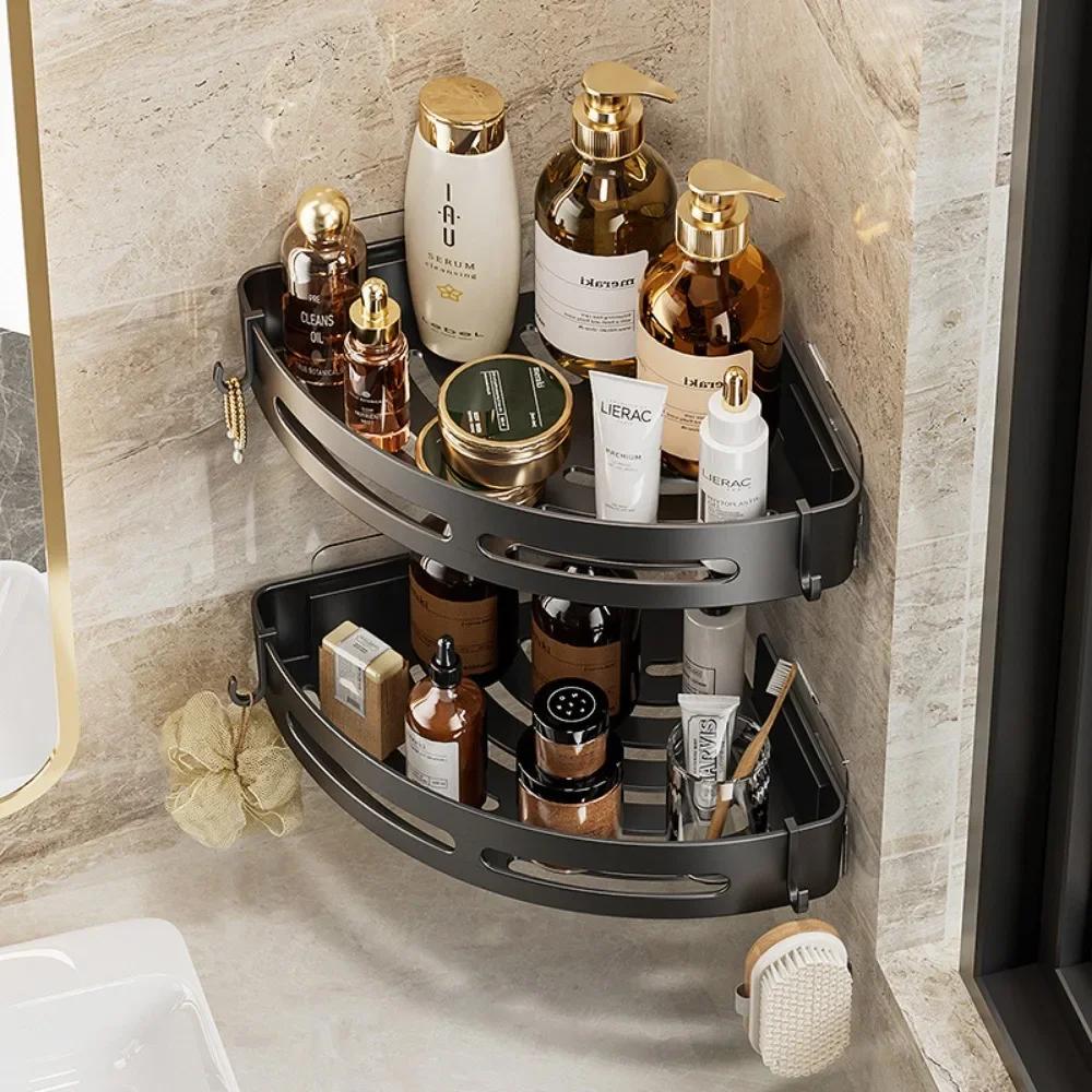 NEW 3/2/1 PCS Adhensive Bathroom Shampoo Holder Shower Caddy Shelves Storage No Drill Shelf Corner Towel Holder Shelves For