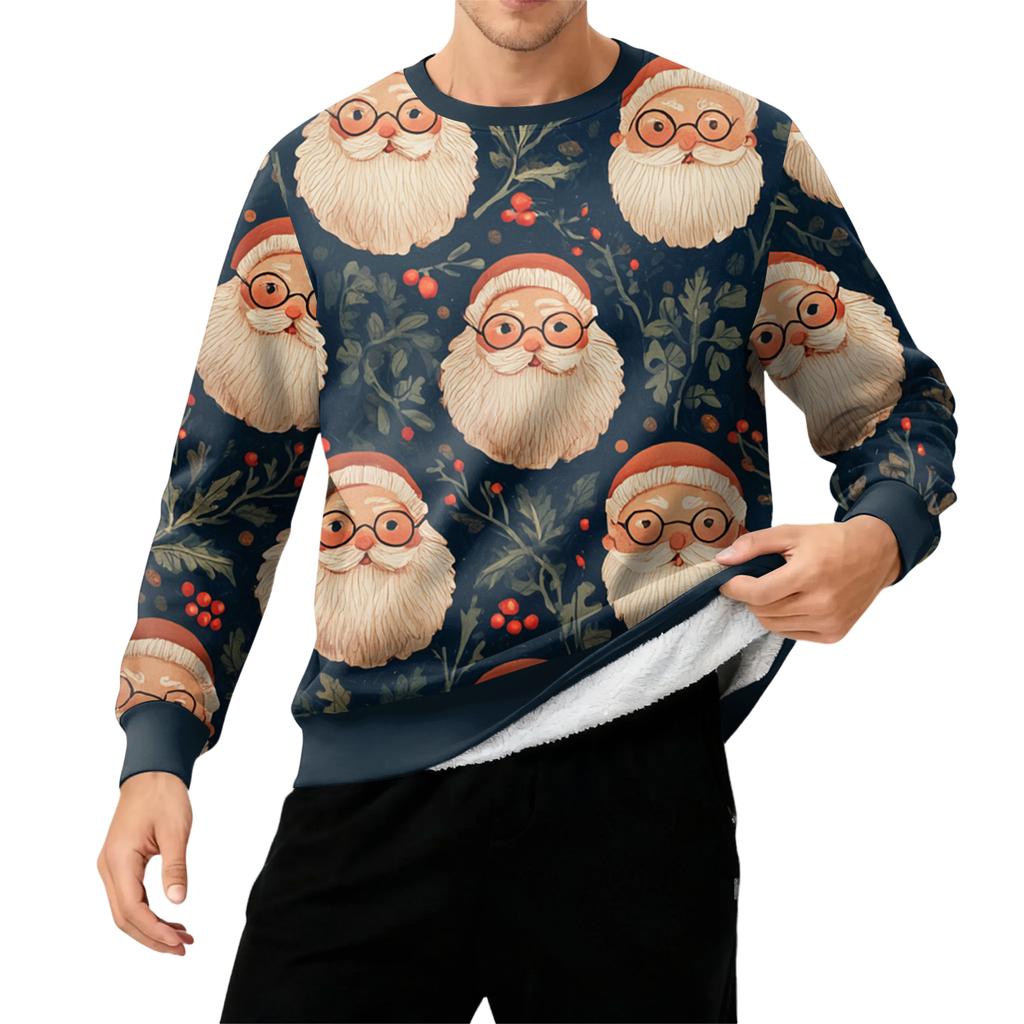 Men's Round Neck Fleece-Lined Thick Solid Color Sweatshirt