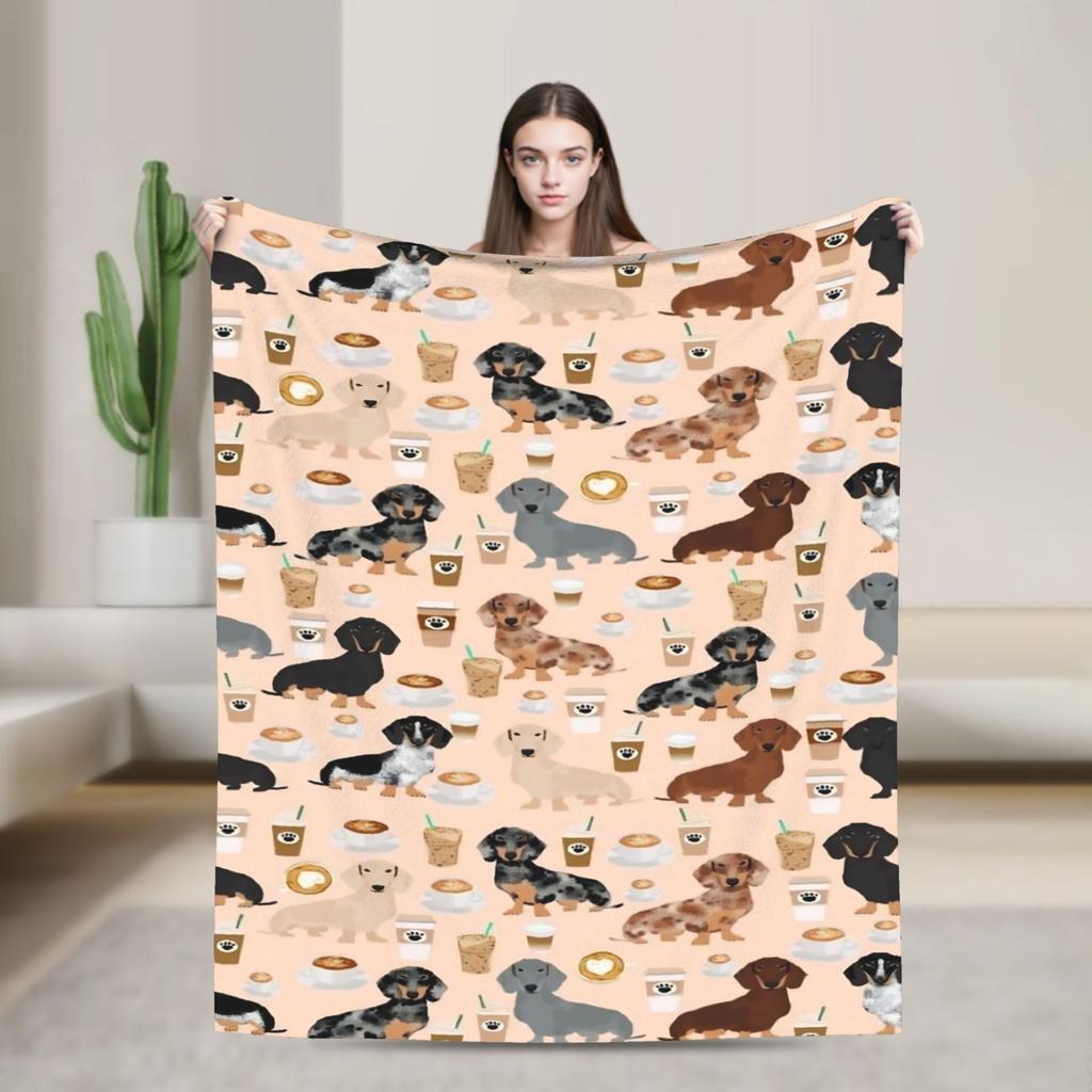 Dachshund Christmas Blanket Dogs Animal  Wool Throw Blanket Home Couch Printed Soft Warm Bedsprea