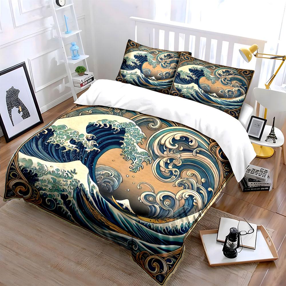 Ocean Wave Art Decor Set Soft Comfortable Duvet Cover Bedding Set Included 1*Duvet Cover & 2*Pillowcases, Gift