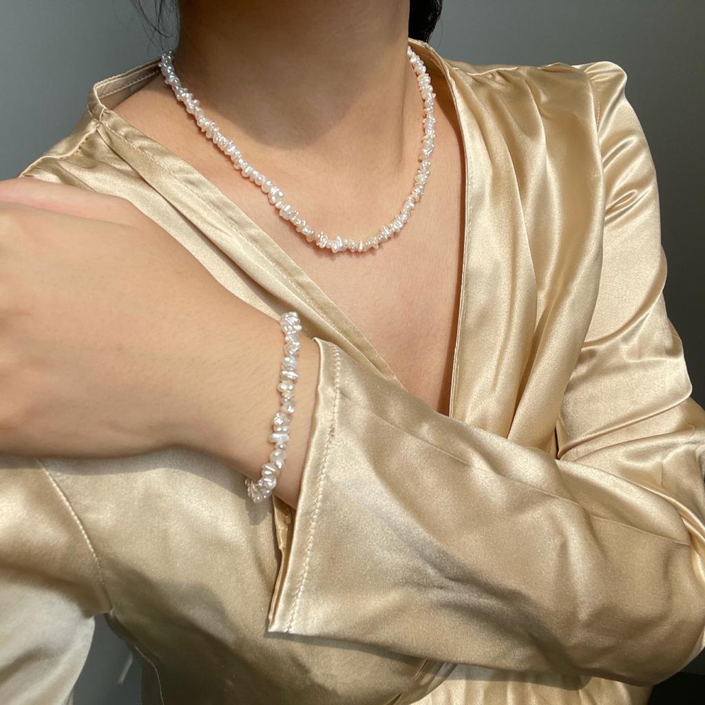 Baroque Special-Shaped Freshwater Pearl Necklace Stacked Hole Small Petal Bead Bracelet Irregular Broken Rice Pearl Collarbone Chain
