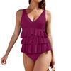 Damen Rüschen Einteiler Badeanzug V-Ausschnitt Bauchkontrolle Bademode für Strand Poolparty Elegantes Rotes Design