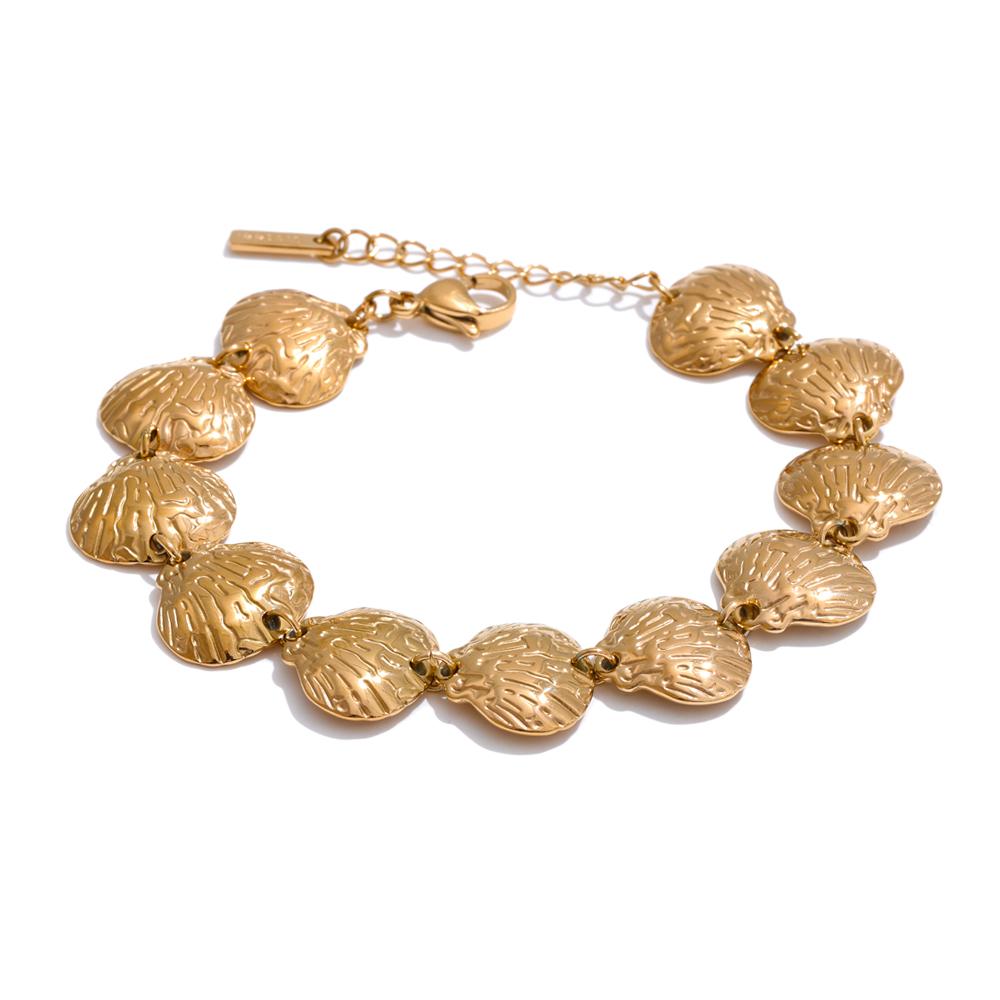 

Yhpup High Quality Metal Hammer Shell Chain Summer Bracelet Bangle Necklace Stainless Steel Trendy Vacation Ocean Jewelry Gift