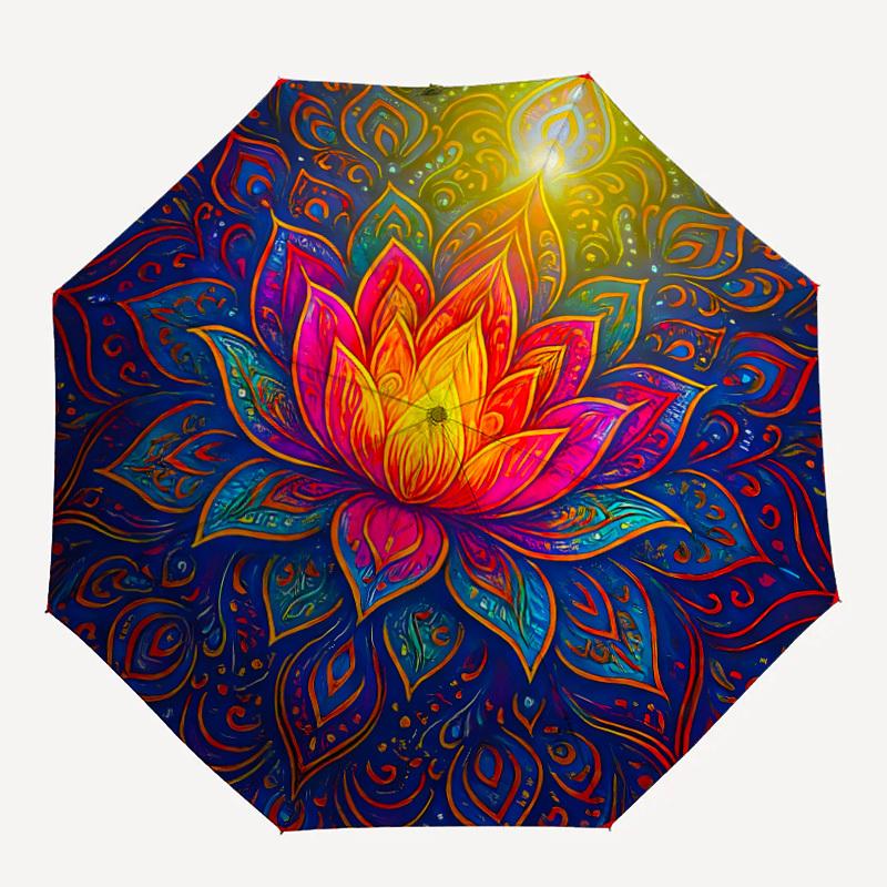 1pc Lotus Mandala Artwork Folding Umbrella , 8 Ribs Casual Durable Lightweight Portable Travelling Umbrella For Men & Women yy250728080