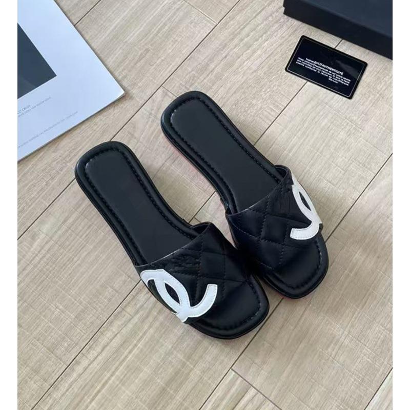 

20 New Xiaoxiangfeng thick-soled black and white rhombus color matching leather open-toed sandals thick-soled 3.5-letter slippers women 35 чёрный