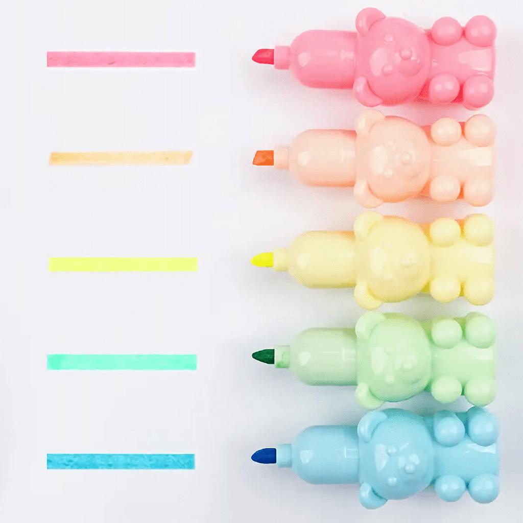 5 Colors Bear Design Marker Pen - Fluorescent Graffiti Painting Highlighter for Creative Doodling and Student Projects
