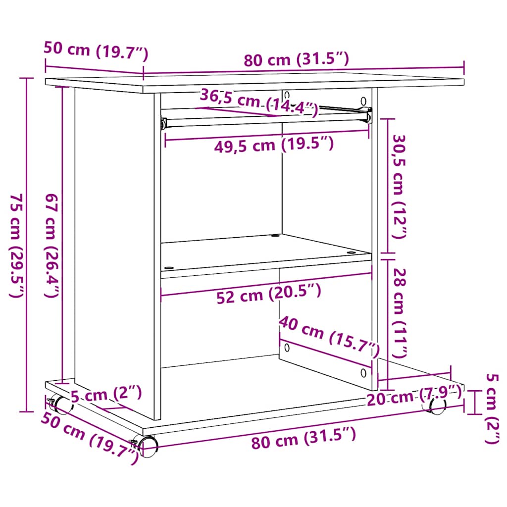 Artisan Oak Computer Desk 31.5 X19.7 X29.5 Engineered Wood
