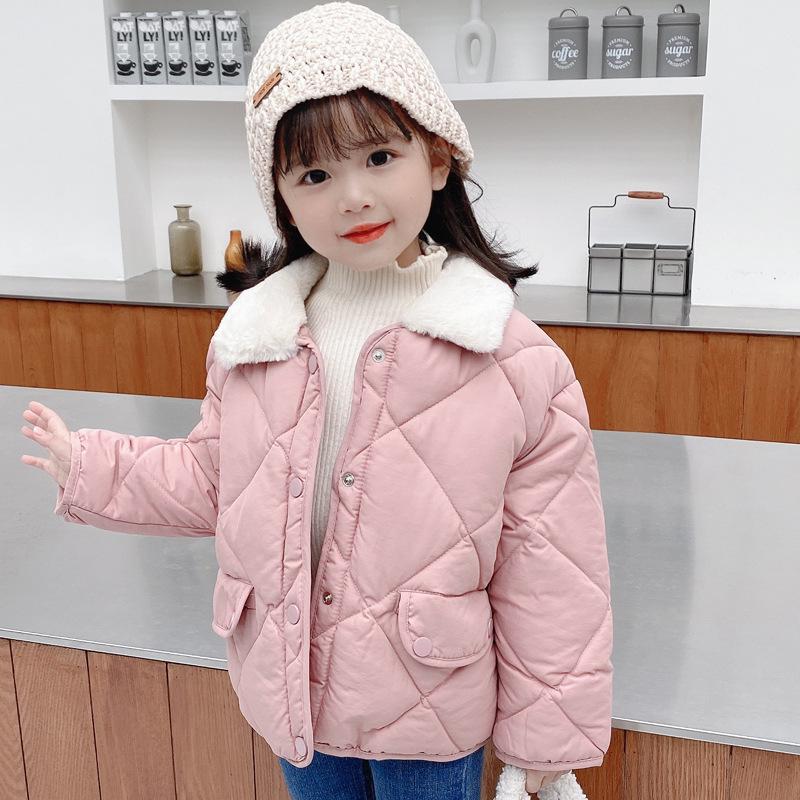 Korean Style Kids' Quilted Fur Collar Jacket - Warm, Thick, Loose Fit for Boys & Girls, Autumn Winter.