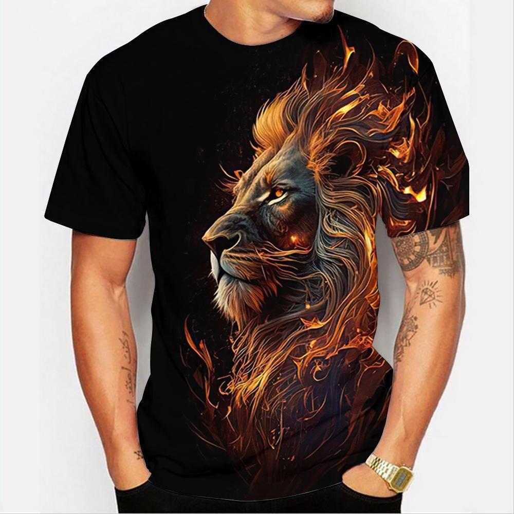Summer 3D Lion Print Short Sleeved Men's Retro T-shirt Casual Tiger Print Quick Breathable T-shirt Top