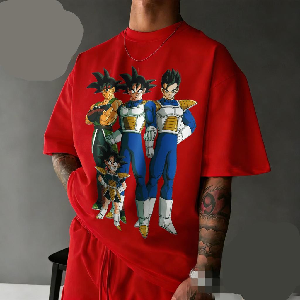 New Arrival Dragon Ball Oversized Retro Anime T-shirt | Saiyan Family Retro Graphic Print 100% Cotton Casual Tee for Family