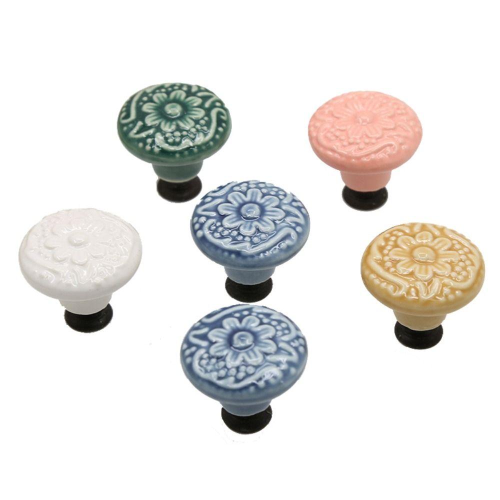Flower Surface Ceramic Knob Single Hole Cabinet Knob Vintage Drawer Knobs  Hardware