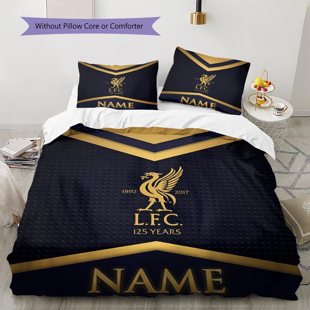 Custom Name Football Club Pattern Bedding Quilt Set Home Decoration Gift (1 * duvet cover + 2 * pillowcase without core)