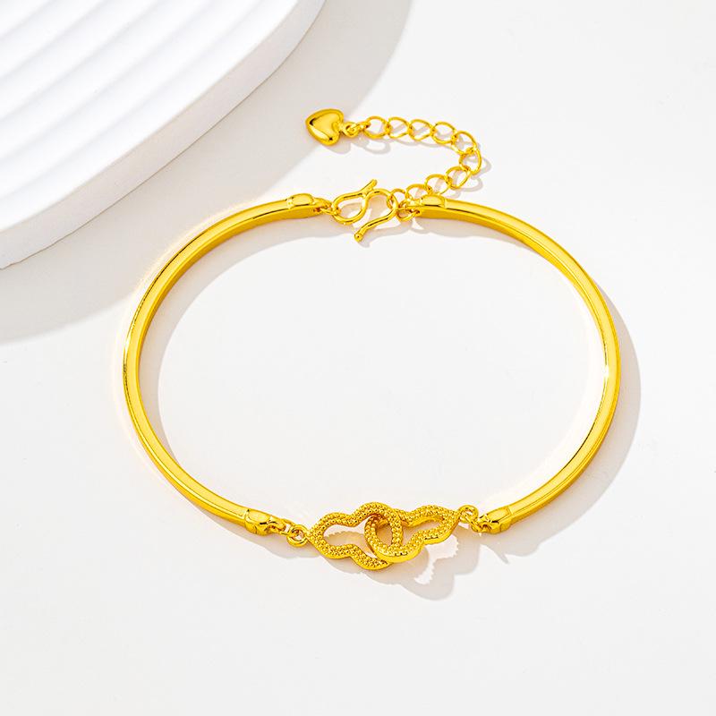 Vietnamese Gold Openwork Double Gourd Interlocking Bangle - Women's Trendy Court Style Imitation Gold Bracelet
