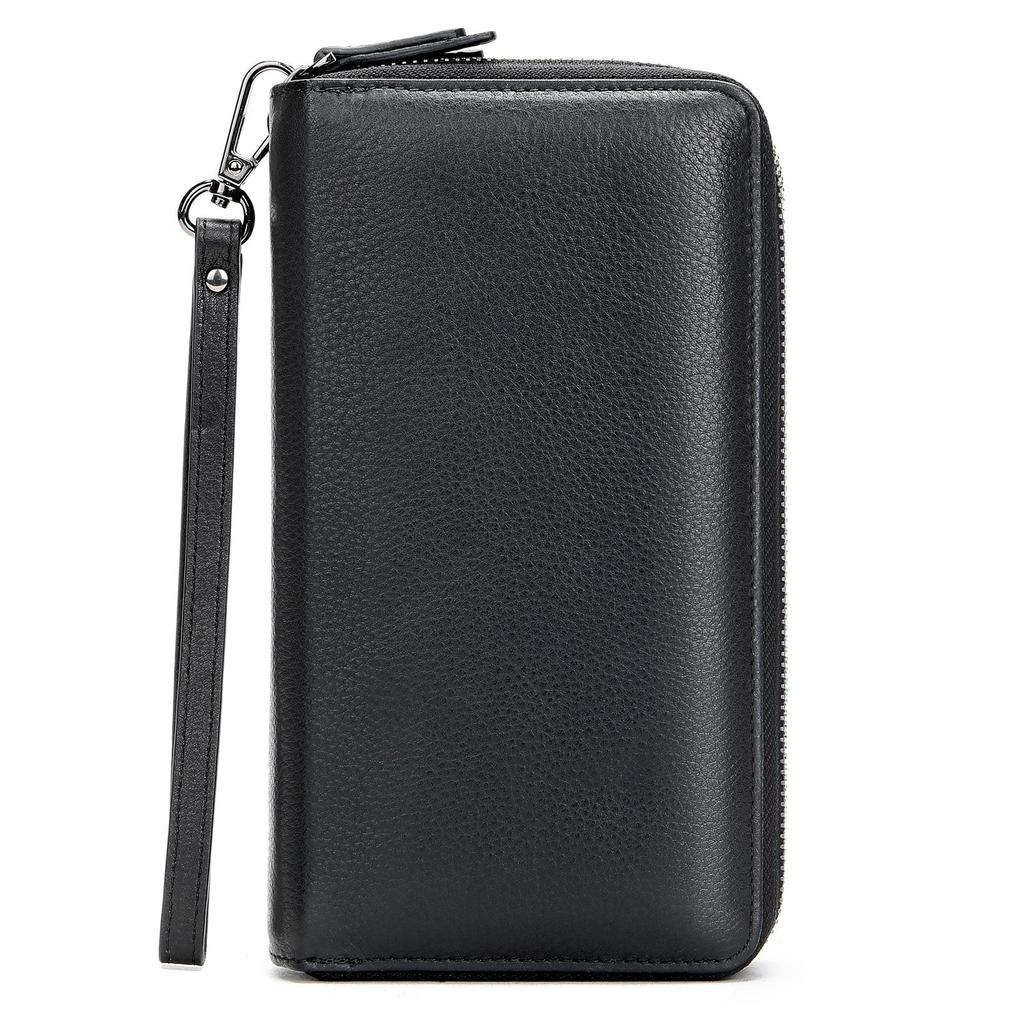 Malunt Men's Genuine Leather Multifunctional Long Wallet Clutch with Zipper