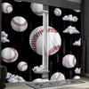 2pcs Classic Baseball Ball Polyester Curtains, Sports Themed Drapes In White, Gray, and Red for Game Rooms, Home Decor