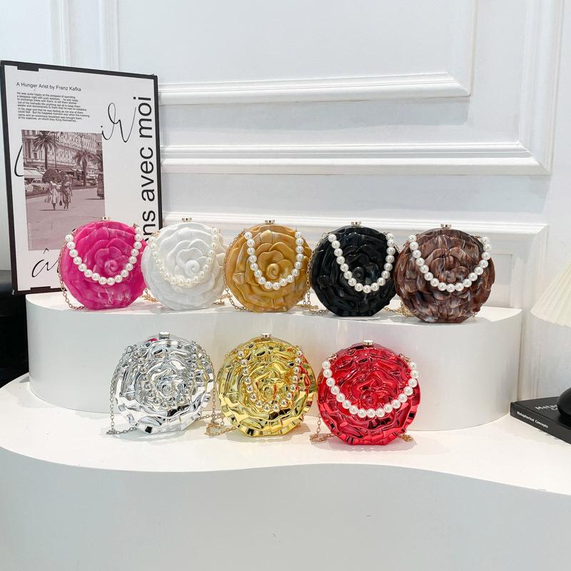 Chain Flower Acrylic Women's Bag 2025 New European and American Niche Shoulder Bag Pearl Handbag Dinner Bag Tide