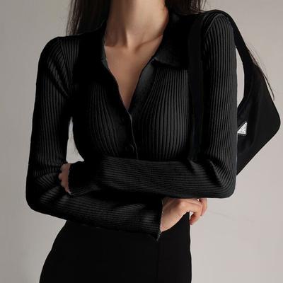 2025 Women Lapel Slim Tops Ladies Buttons Sexy V Neck Long Sleeve POLO Neck Knit Cardigan Sweater
