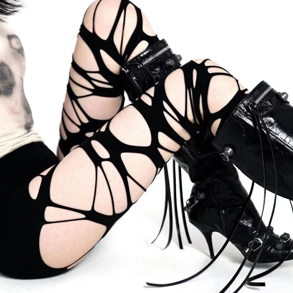 Collant da donna velati con design strappato e calze per spettacoli di danza in discoteca