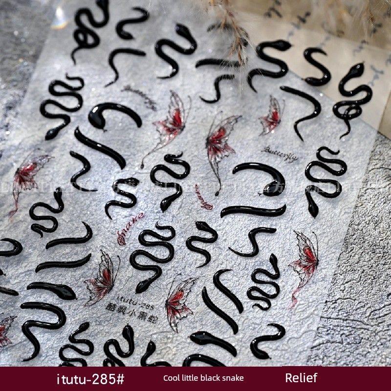 

Snake Year Retro Xingyue Teng Snake 5D Three-Dimensional Gilding Nail Sticker Relief Adhesive Baroque Sticker Nail Jewelry Cool little black snake relief