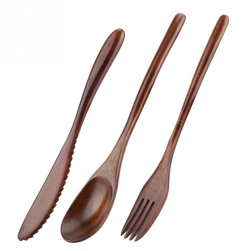 Portable Bamboo Wooden Cutlery Reusable Flatware With Bags Spoon Fork Cutter Dinnerware Tableware New