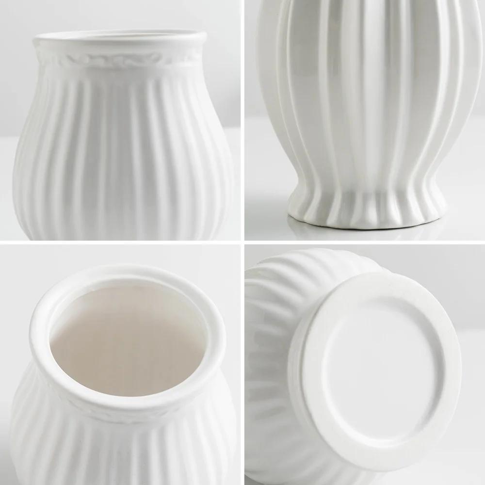 Artistic Vase Ceramic White Stripe Living Room Flower Arrangement Advanced Feeling Small Dried Flowers Home Decoration