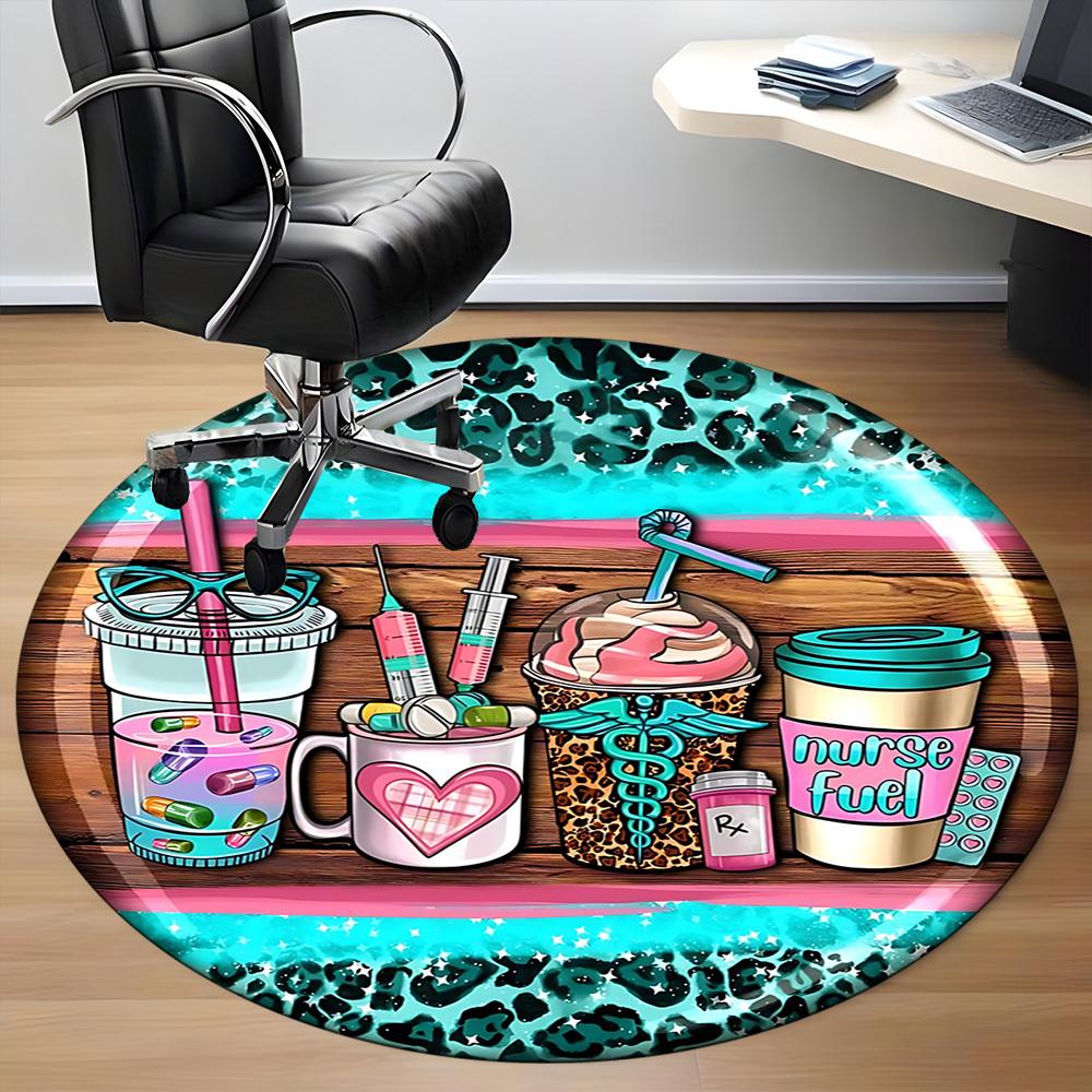 1pc Nurse Print Carpet for Office Non Slip, Round Carpet, Soft & Comfortable, Carpet for Office, Lightweight Round Floor Mat