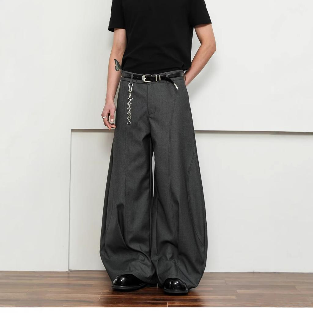 High sense deconstruction design grey scimitar casual pants for men and women spring and autumn drooping feeling commuting loose wide-legged men