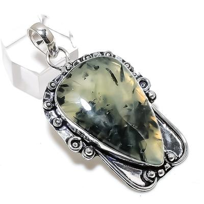 Natural Prehnite Gemstone Handmade 925 Sterling Silver Gift Pendant 2.17" Y3W69