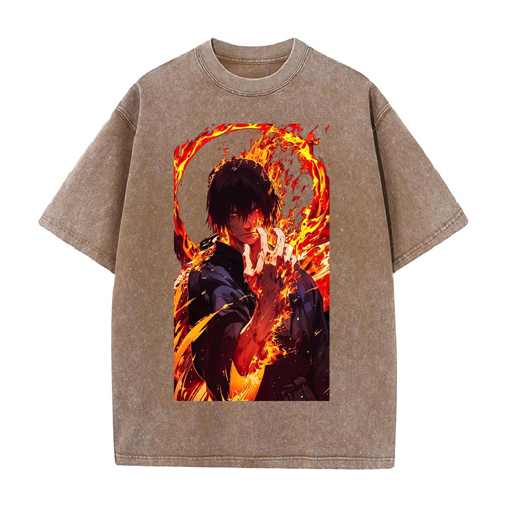 

Hot Anime Fire Force Shinmon Benimaru Print T-shirt Men Women Tshirts Casual Cotton Clothing Retro Washed T Shirt Harajuku Tops S коричневый