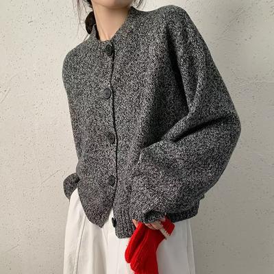 Soft Ufu Lazy Wind Round Neck 0 Pure Wool Cardigan Women's High-end Floral Yarn Thin Knitted Jacket Top