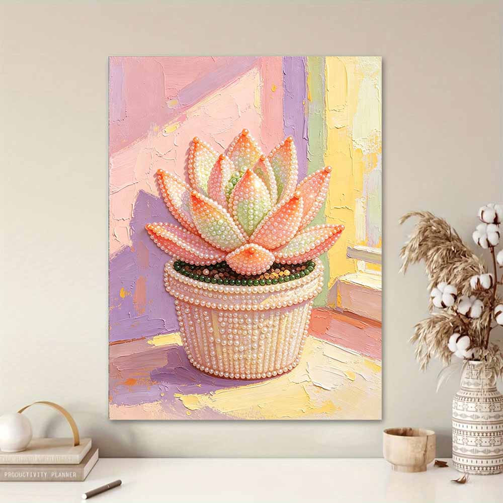 Frameless Pearl Painting Kit Succulent Plant DIY 3D Bead Canvas Art Relaxing Leisure Craft for Adults Wall Decor Gift