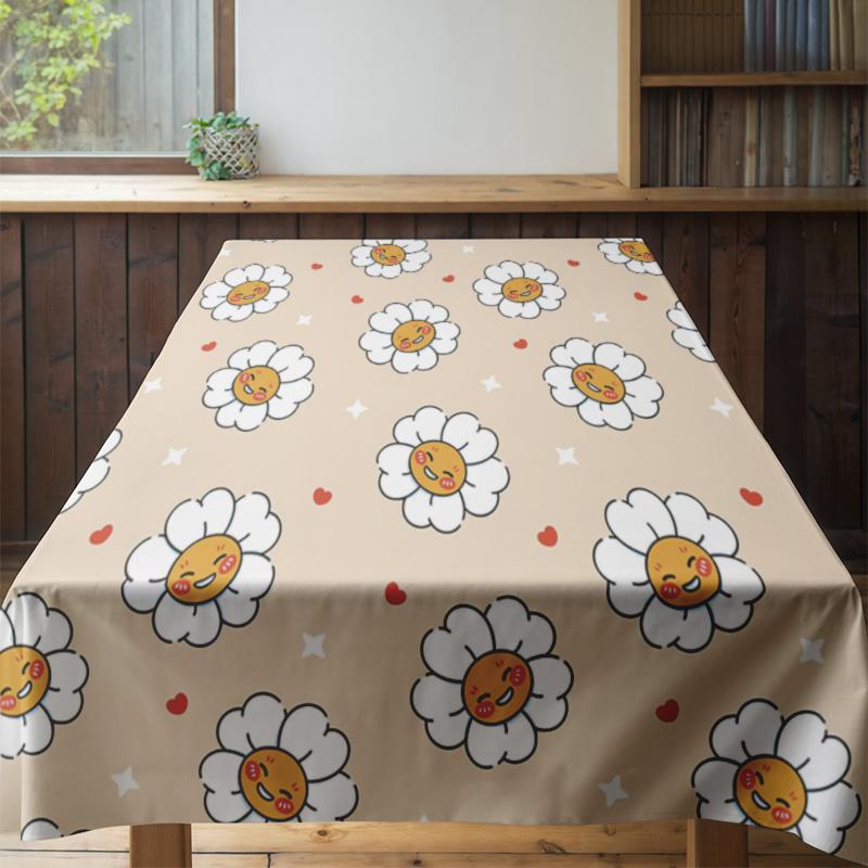 Bright Floral Tablecloth Set for Dining Room Decoration 100% Cotton Printing Home Textile with Food Motif and Happy Faces Design