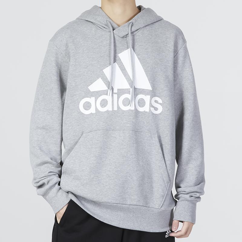 Adidas Letter Logo Print Drawstring Hoodie Men Sweatshirt Gray IC9364