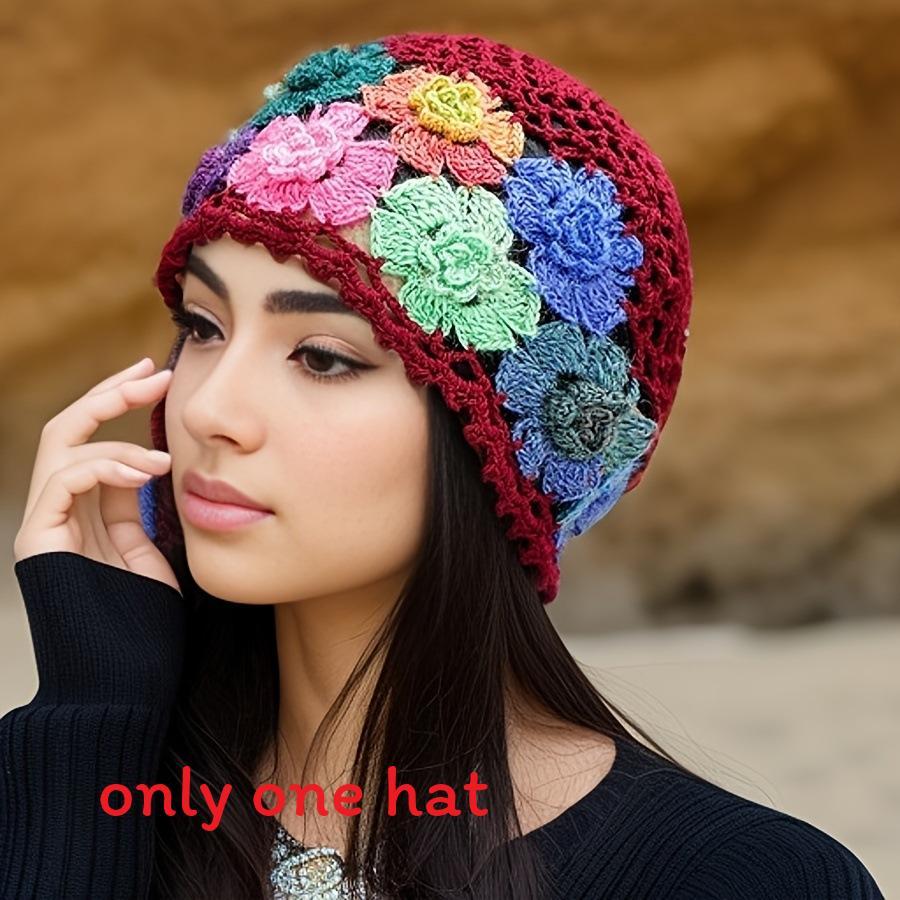 Handmade Knit Hat For Women With Airy Crochet Design For Winter And Spring бордовый