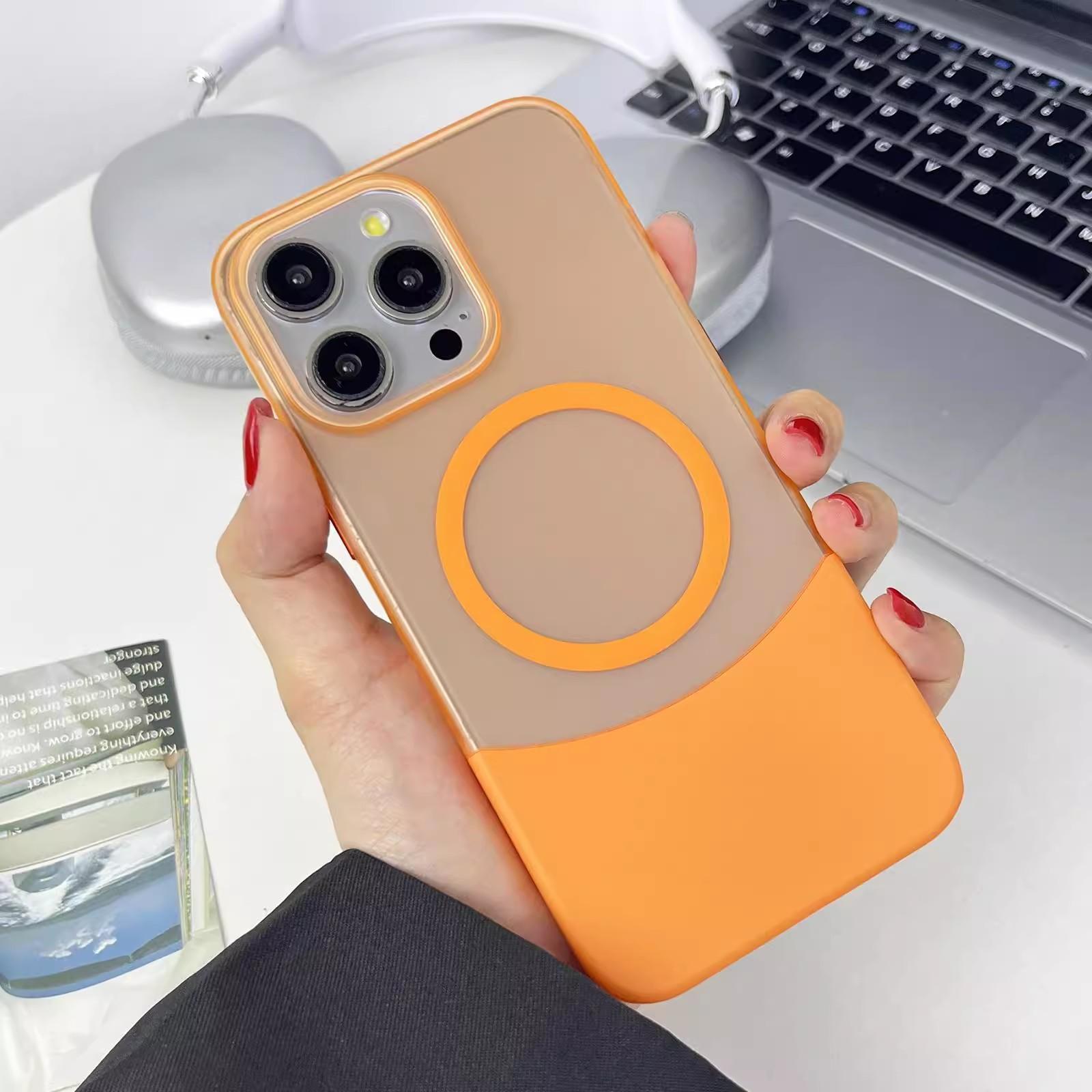 

Подходит для iPhone16pro Чехол для мобильного телефона с тактильным сращиванием, подключаемый, с магнитной адсорбцией, iPhone15 Матовый противоударный защитный чехол 14M iPhone16 оранжевый