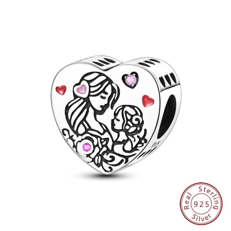 Mother'S Day Copper Pink Heart Shape Embrace Mom Charms Pendants Fit Qikaola Original Bracelet Diy Jewelry Gift