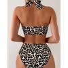 Dámská bikiny sada s výstřihem do V bez rukávů s leopardím potiskem Sexy push-up dvoudílná sada Plavky se zvířecím potiskem