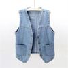 Plus Size Women Denim Waistcoat Vest Front Button Vintage V Neck Sleeveless Female Autumn Outerwear Cardigan Tops