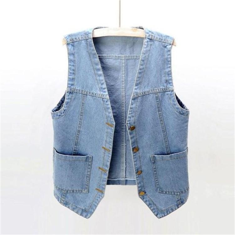 Plus Size Women Denim Waistcoat Vest Front Button Vintage V Neck Sleeveless Female Autumn Outerwear Cardigan Tops