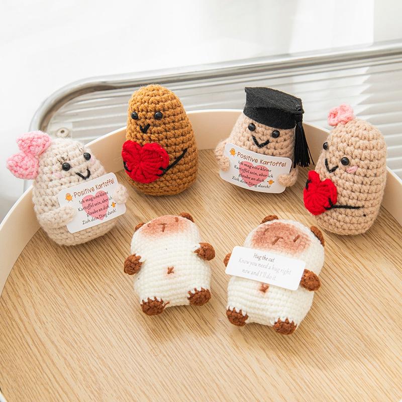 Positive Vegetable Crochet Fruit Doll Desk Accessories Handmade Table Decor Positive Poo Funny Gift for Kids Home Desktop Decor