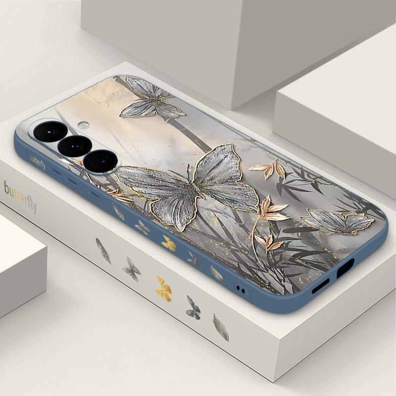 Lanyard Case For Samsung Galaxy S25 Ultra S24 S23 S22 Plus S21 FE A15 A16 A35 A36 A54 A55 A56 5G Bamboo Butterfly Printed Case Capa Coque