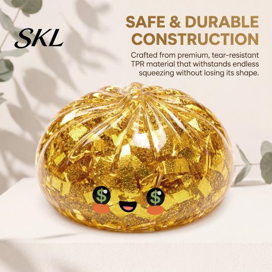 Tactile Sensory Toy Gold Foil Steamed Bun Squeeze Stress Ball, Cute Food Shape Fidget Visual Atmosphere for Anxiety Relief, Soft Elastic Maltose