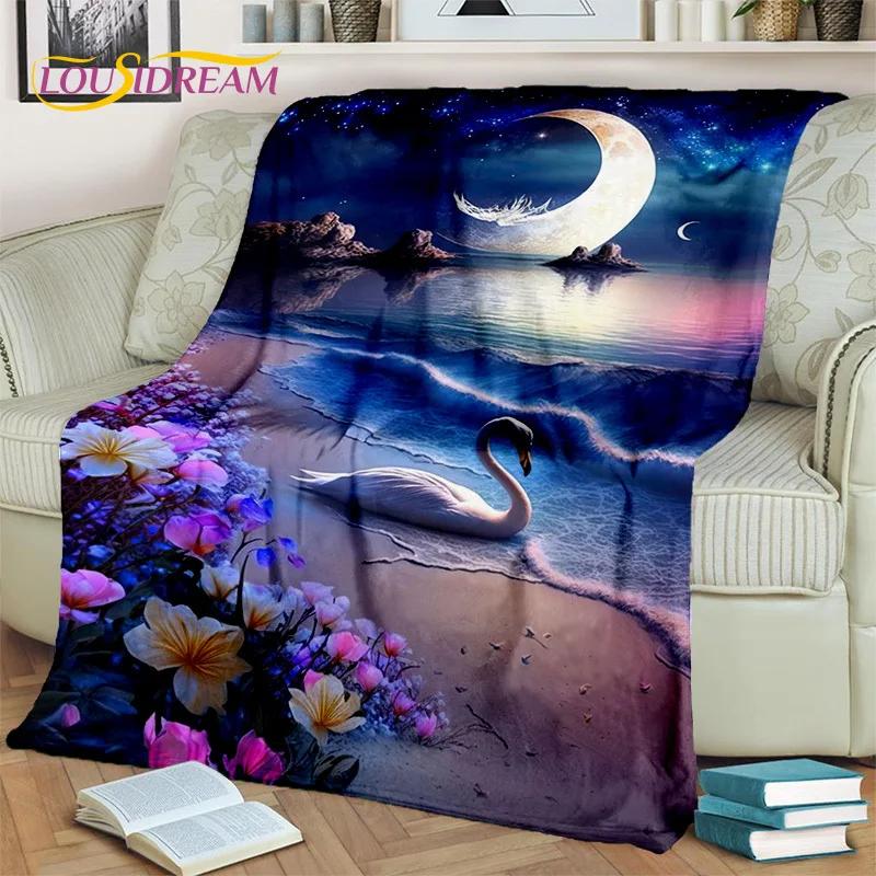 3D Dream Love Swan Cartoon Cygnus Girl Gift Blanket,Soft Throw Blanket for Home Bedroom Bed Sofa Picnic Travel Cover Blanket Kid