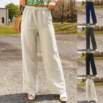 Women's Casual Pocket Wide Leg Pants Fashionable Cotton And Linen Loose Pants